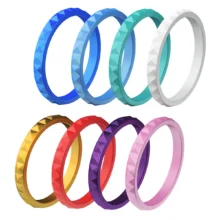 Diamond stackable silicone ring women aloha set of 8 rings blue, green, white, pink, gold, violet, red.