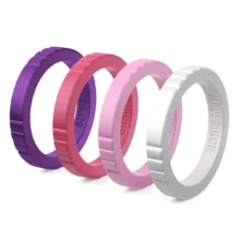 Elegant cute silicone ring women lollipop set of 4 thin mix-and-match rings purple, strawberry, pink, white.