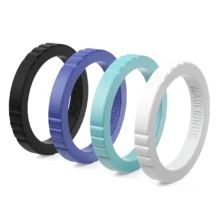 Elegant engagement rings for women stackable rings surf set of 4 thin mix & match rings black, blue, green, white.