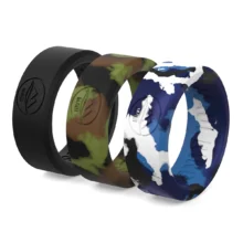 Solid silicone ring men camo set of 3 rings for men black, camo, navy camo - blue and white camouflage colors.